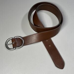 LOFT Leather Belt Womens Large Brown Silver Tone Buckle and Keeper Made in USA